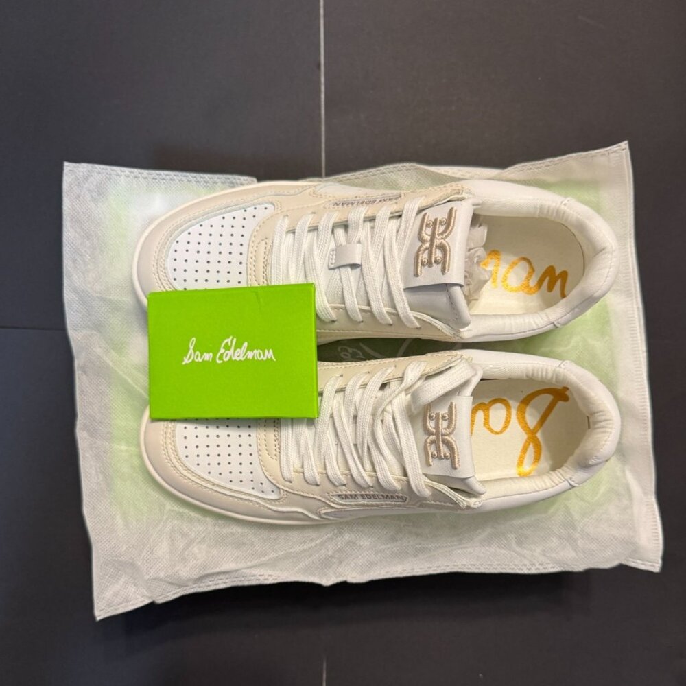 Sam Edelman Womens White and Cream Harper Lace-Up Sneakers Size 7.5M